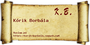 Kórik Borbála névjegykártya