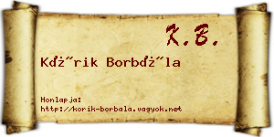 Kórik Borbála névjegykártya